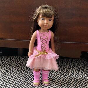 American Girl Wellie Wishers Ashlyn Pink and Gold Doll with Brown Hair